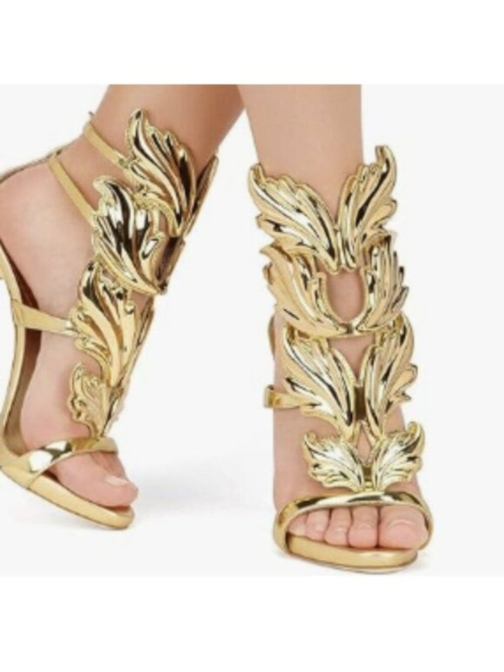 FSJ Women High Heel Sandals Open Toe Strappy Ankle Buckle Gold Flame Stiletto